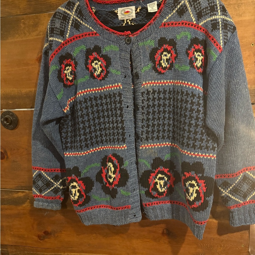 Marsh Landing Blue and Red Floral Cardigan